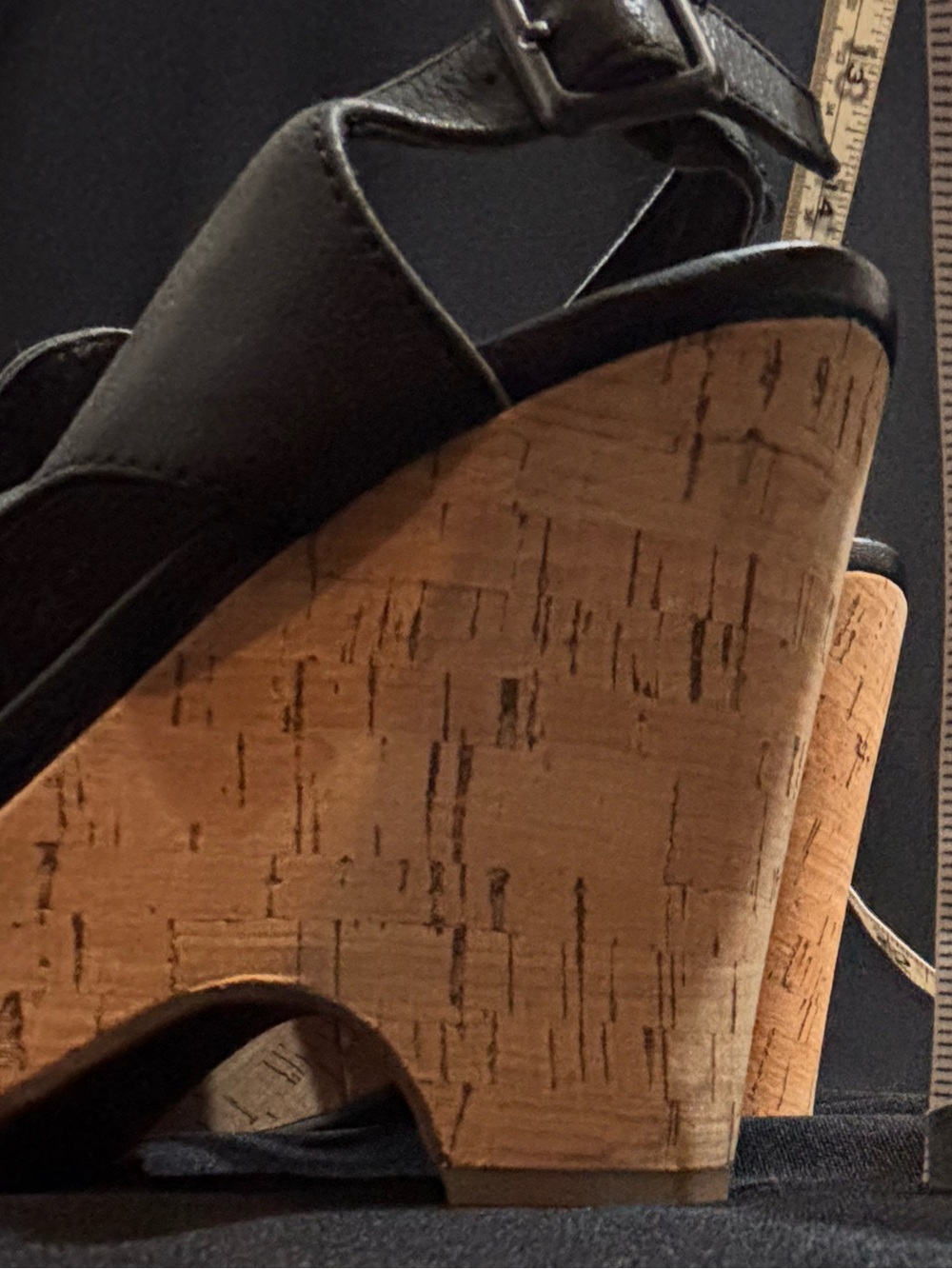 Franco Sarto Black Leather Wedge Sandals Peep Toe Cork Platform Heel Size 7 - Picture 10 of 11